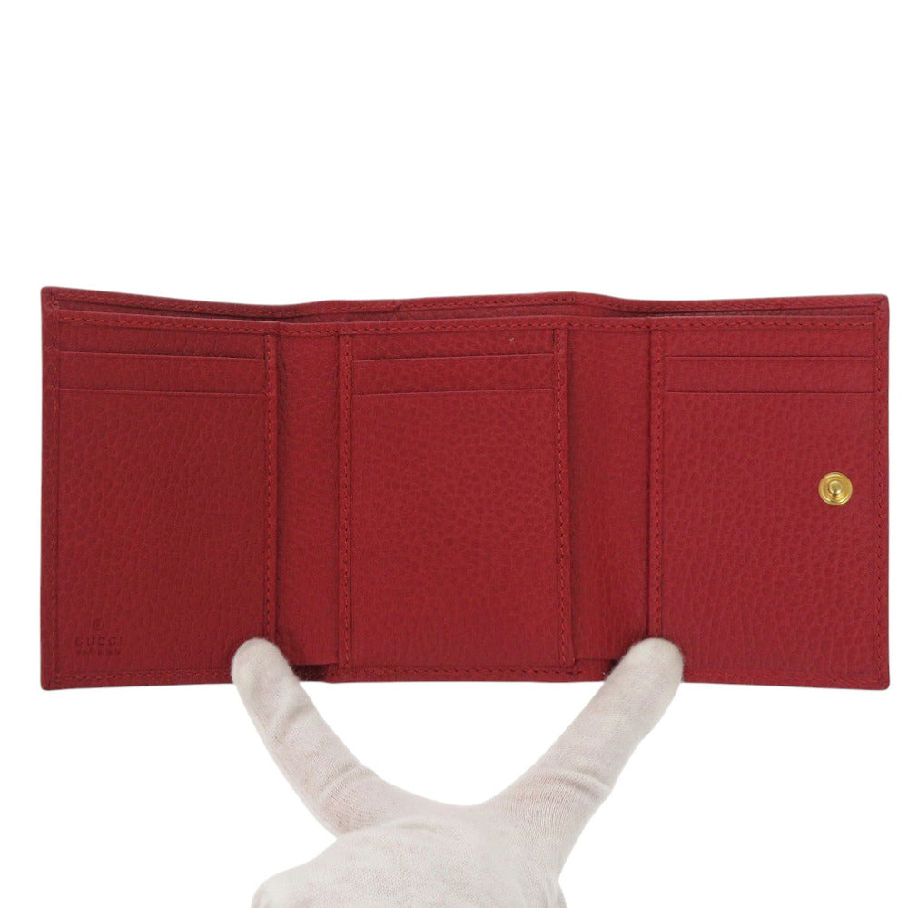GUCCI Tri-fold wallet 474746 Grain leather Red GG Marmont