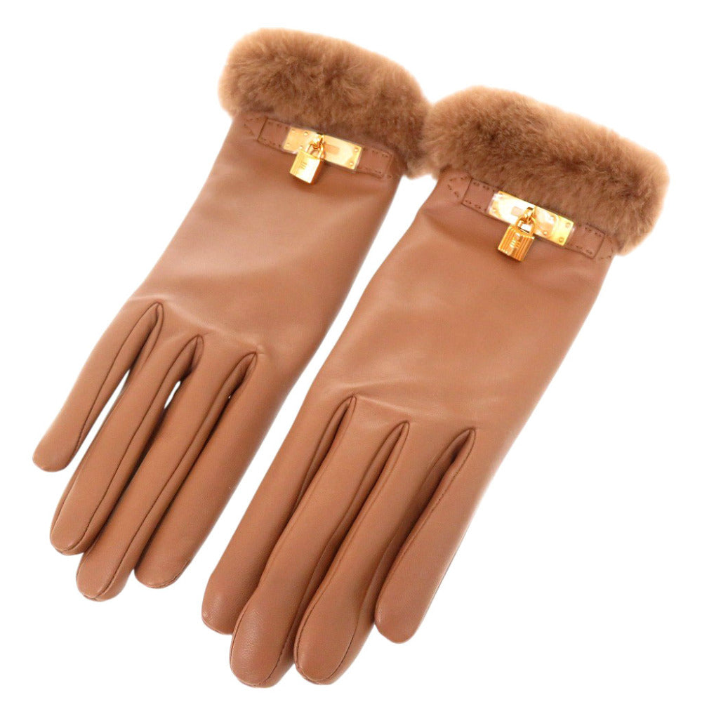 HERMES gloves Lambskin, Cashmere Camel Kelly Gloves 7