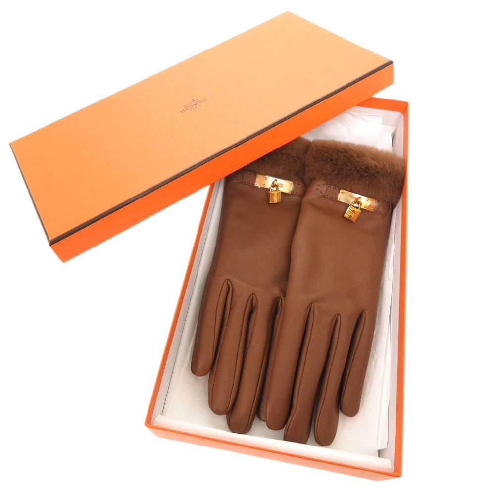 HERMES gloves Lambskin, Cashmere Camel Kelly Gloves 7