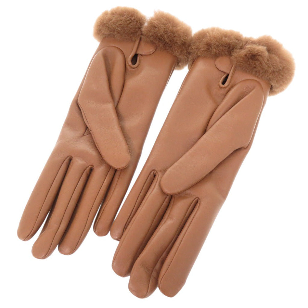 HERMES gloves Lambskin, Cashmere Camel Kelly Gloves 7