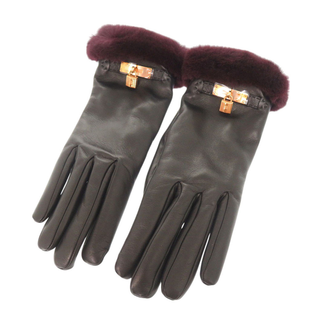 HERMES gloves Lambskin, Cashmere black Kelly Gloves 7
