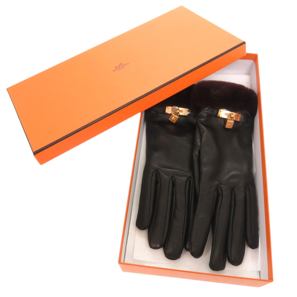 HERMES gloves Lambskin, Cashmere black Kelly Gloves 7