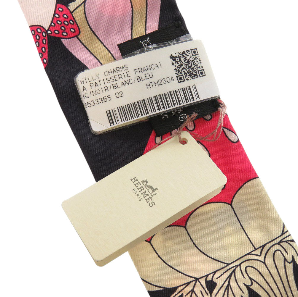 HERMES scarf 853336S silk black Twilly Charm Patisserie Française