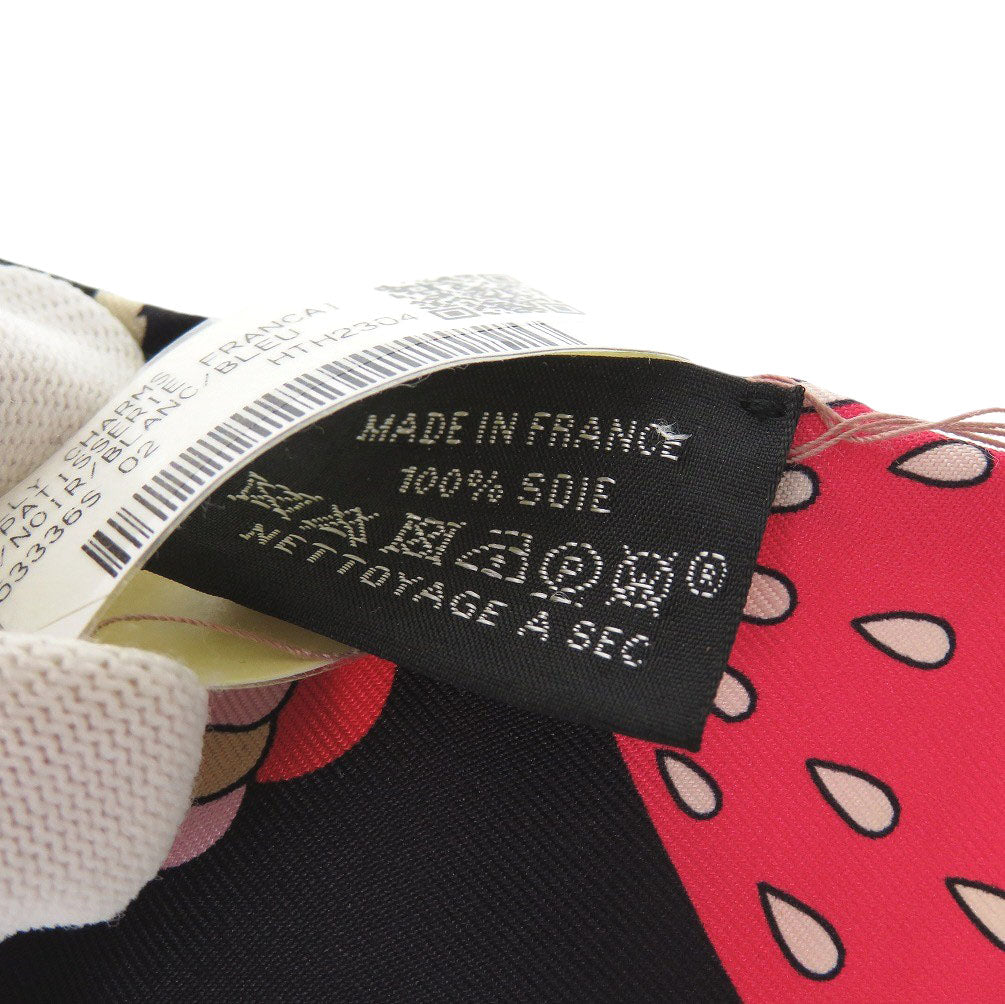 HERMES scarf 853336S silk black Twilly Charm Patisserie Française
