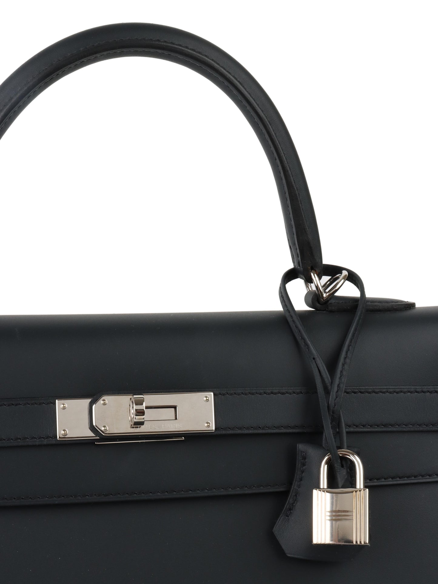Hermes Kelly 35 Black Sombrero Leather PHW.