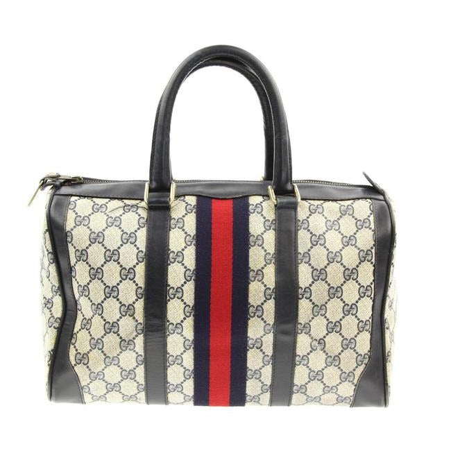 Gucci Boston Bag Xl Guccissima Print Coated Canvas Early Blue Leather And Gg Leather Satchel