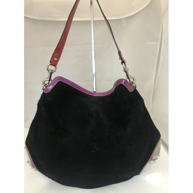 Gucci Black W Purple & Red Suede And Leather Indy Xl Hobo Bucket Bag