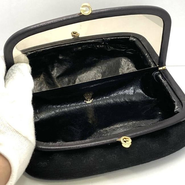Gucci Vintage Boxy Hinged Top Black Micro Guccissima Print Silk And Leather Clutch