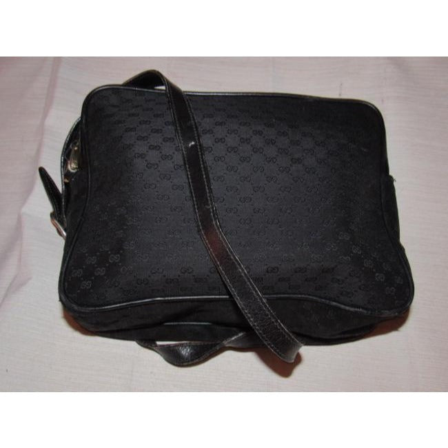 Gucci black leather & black micro Guccissima print canvas, roomy, cross body/messenger bag