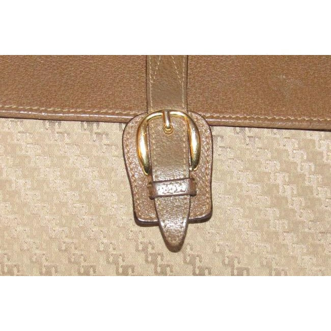 Gucci Vintage Beige Square G Logo Print Canvas And Brown Leather