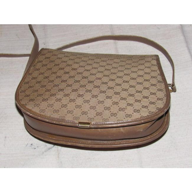 Gucci Vintage Purses Brown Canvas With Small G Logo Print And Brown Leather Cross Body