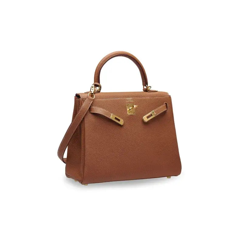 HERMES Kelly 25  brown Togo leather Bag Handbag (25,28)