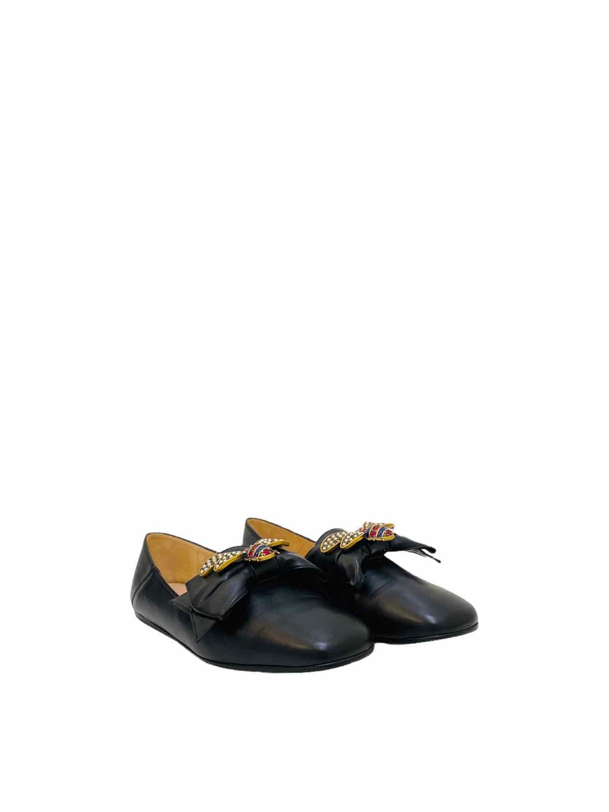 GUCCI Queen Margaret Bee Black Flats