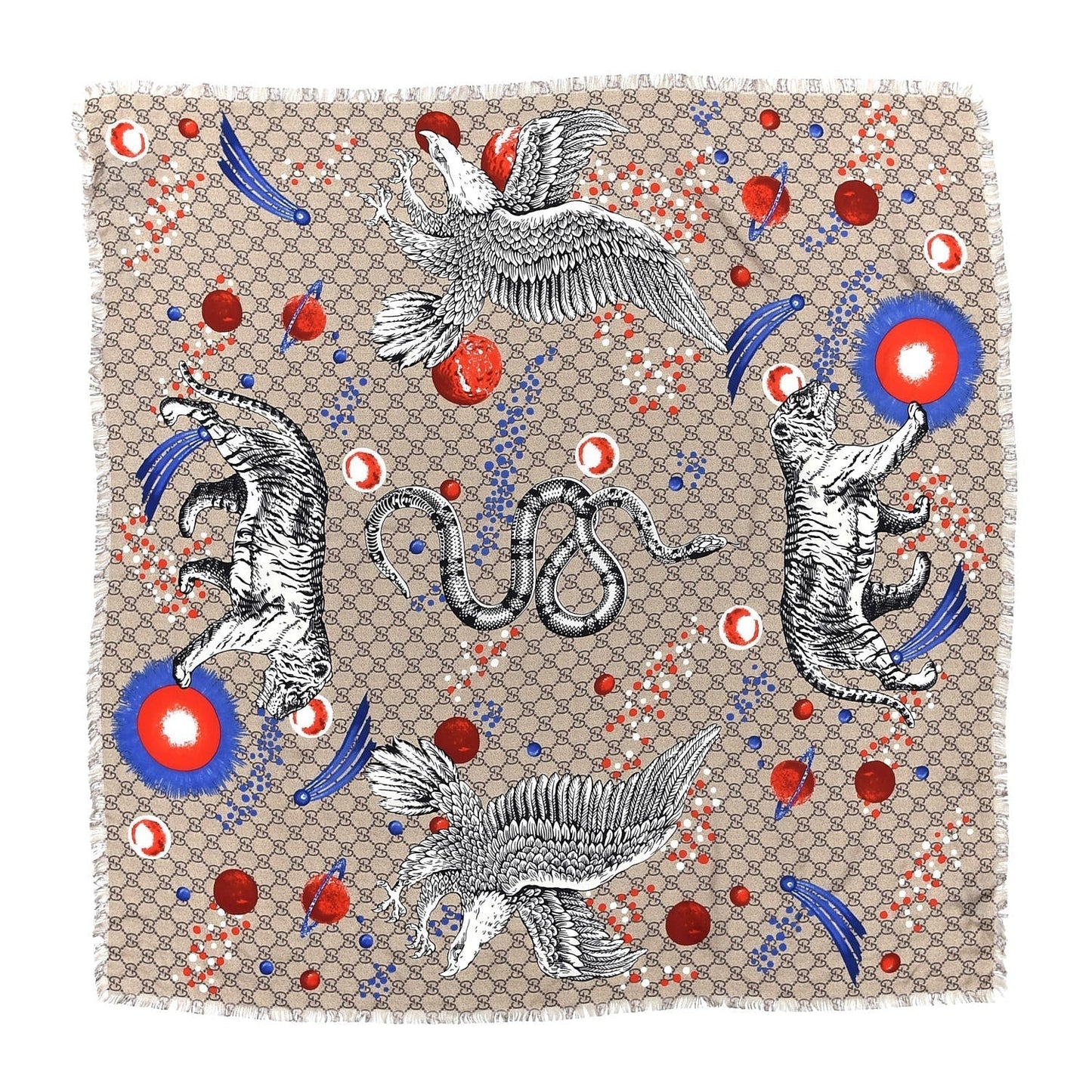 Gucci GG Space Animal Print Scarf in Beige