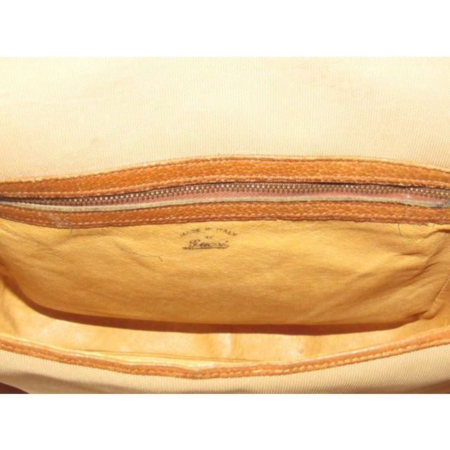 Gucci Tan & Brown Leather Jackie Satchel w Red & Green Sherry Stripe
