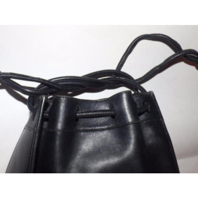 Gucci Black Leather Bucket Bag W Drawstring Top & an Attached Wallet