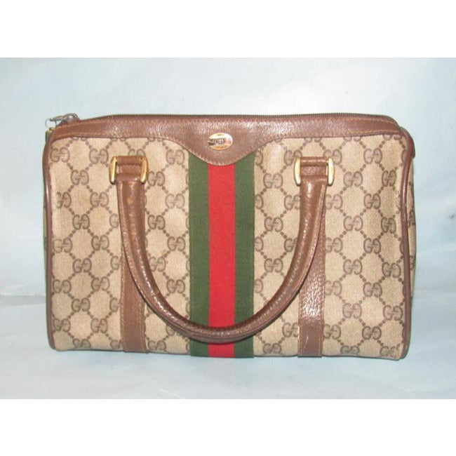 Gucci Boston Bag Guccissima Print Coated And Leather Brown Patent Gg Canvas Satchel
