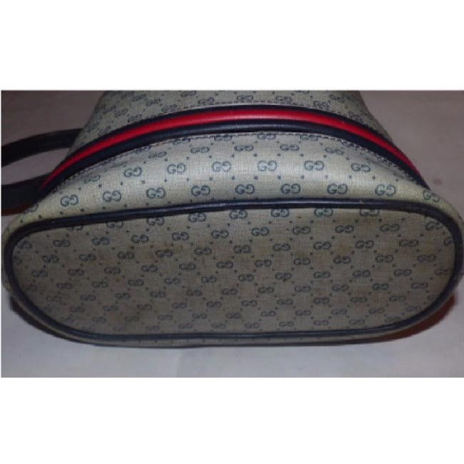 Gucci Blue Micro Guccissima Print Leather Bucket Bag w red/blue stripe