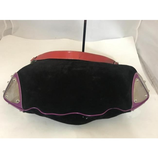 Gucci Black W Purple & Red Suede And Leather Indy Xl Hobo Bucket Bag