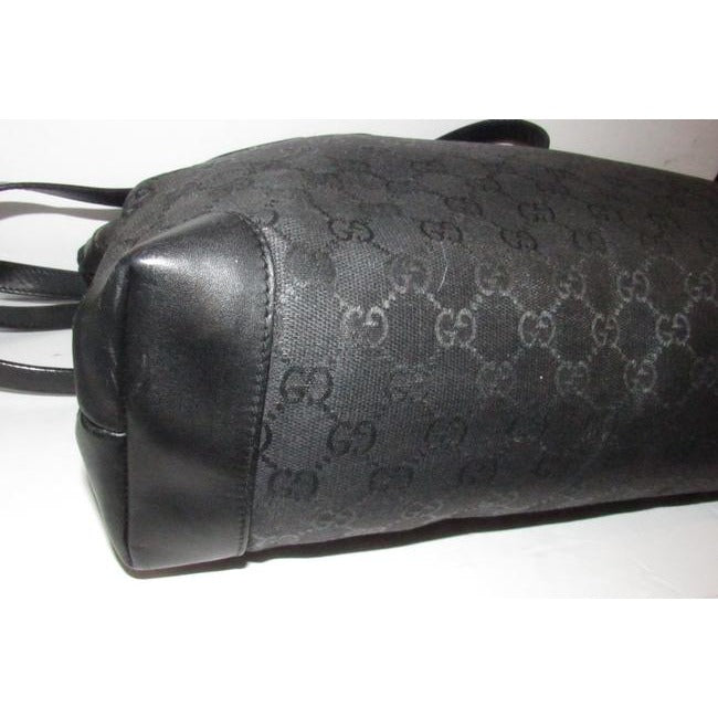 Gucci W Guccissima Print Canvasleather Two Longer Strapsgold Black Leather And Gg Canvas Satchel