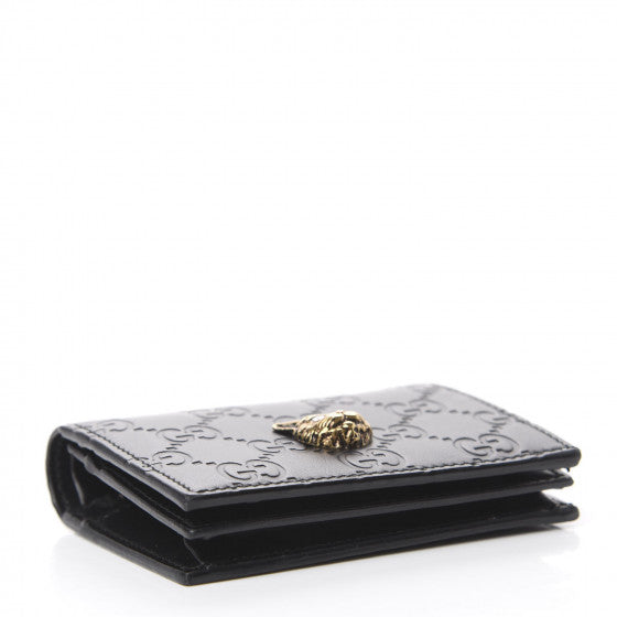 Gucci Guccissima Crystal Cat Card Case in Black