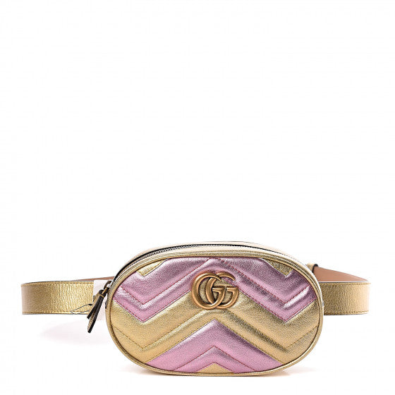 Gucci GG Metallic Matelasse Marmont Belt Bag in Pink and Yellow