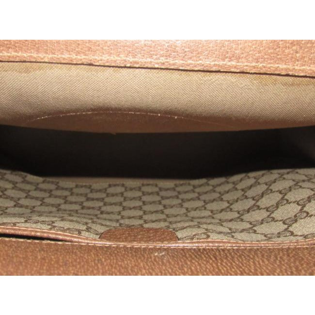 Gucci Vintage Brown Large G Logo Print Coated Canvas And Brown Leather Tote