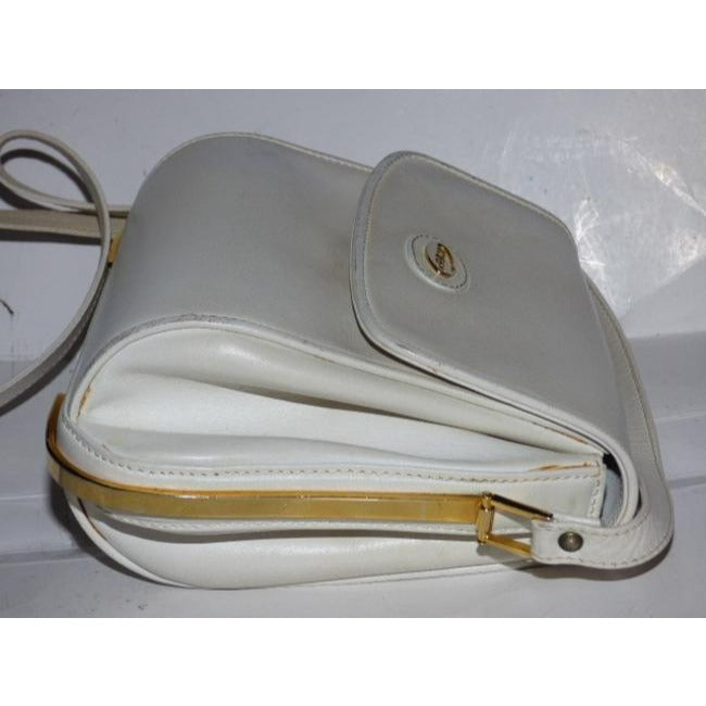 Gucci Vintage White With Bold Gold Accents Leather Shoulder Bag