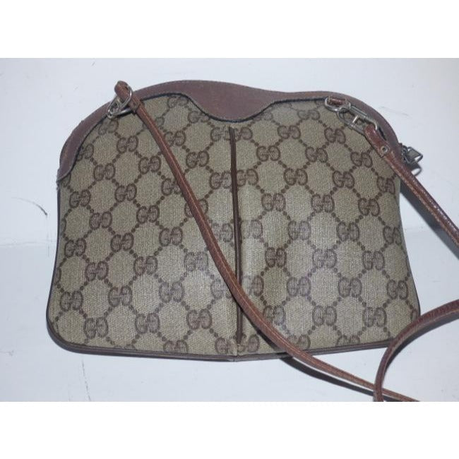Gucci Vintage Brown Large G Logo Print Coated Canvas And Brown Leather