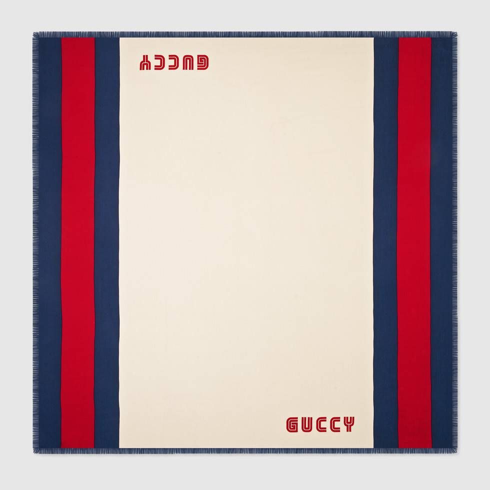 Gucci Guccy Striped Scarf in White