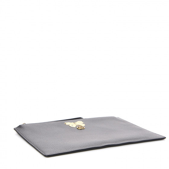 Gucci Pebbled Calfskin Butterfly Zip Clutch in Black