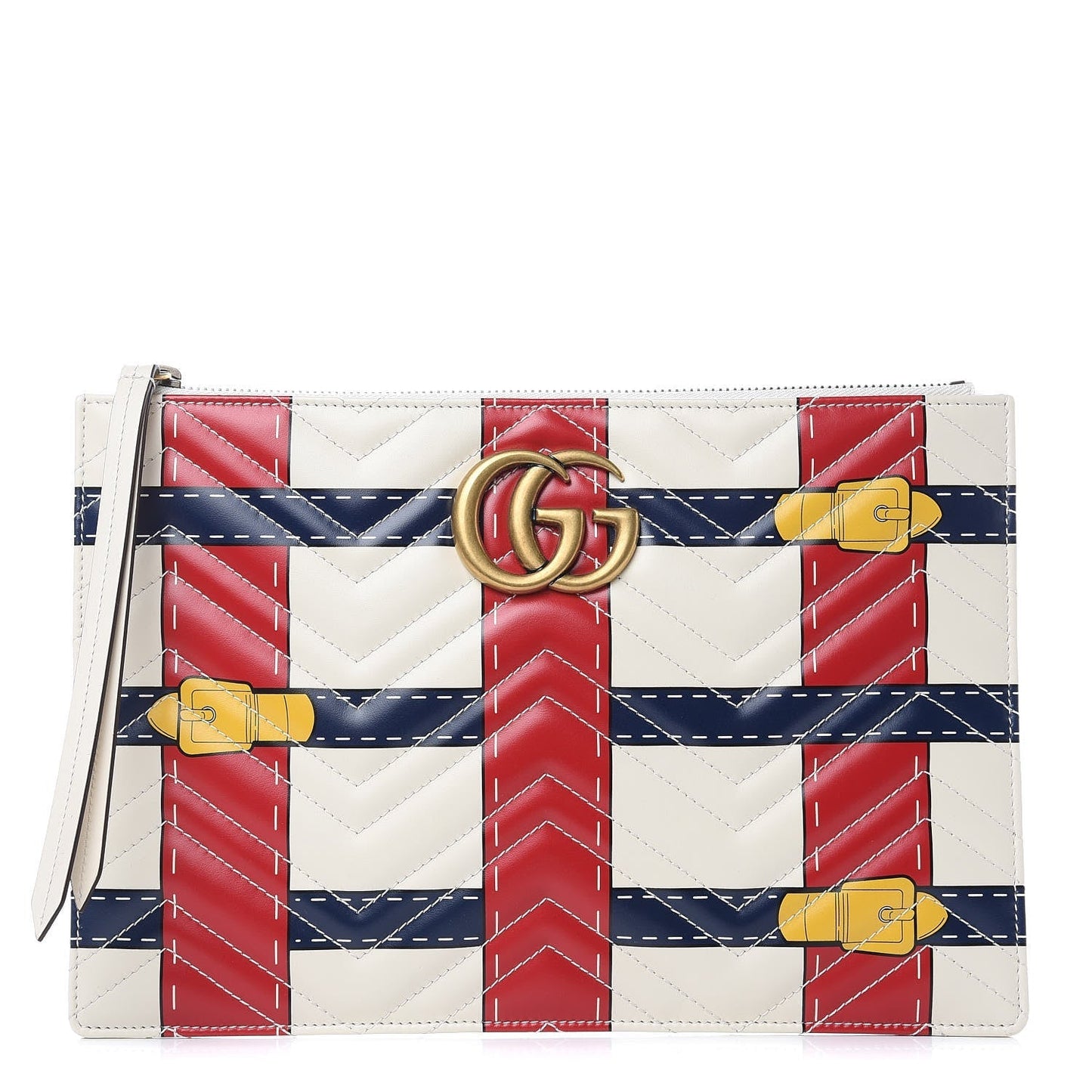 Gucci Matelasse Trompe L'Oeil Print GG Marmont Pouch in White