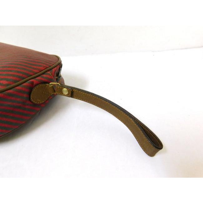 Gucci, red & green striped logo print coated canvas and brown leather clutch purse