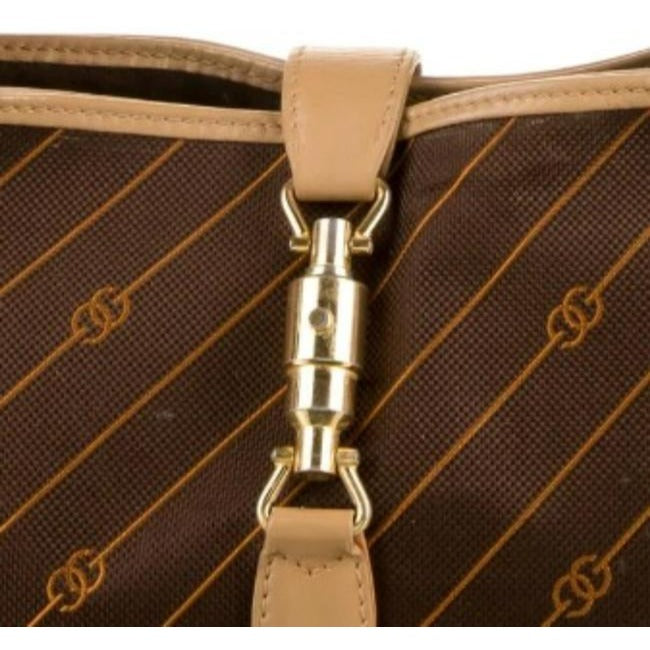Gucci Diagonal Logo Print Canvas & Leather Jackie Hobo w Extender in Shades Of Brown