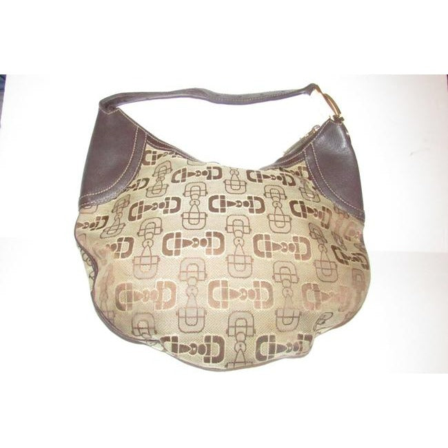 Gucci Snow Glam With Bold Gold Buckle Accent Brown Horsebit Print Canvas And Leather Bag