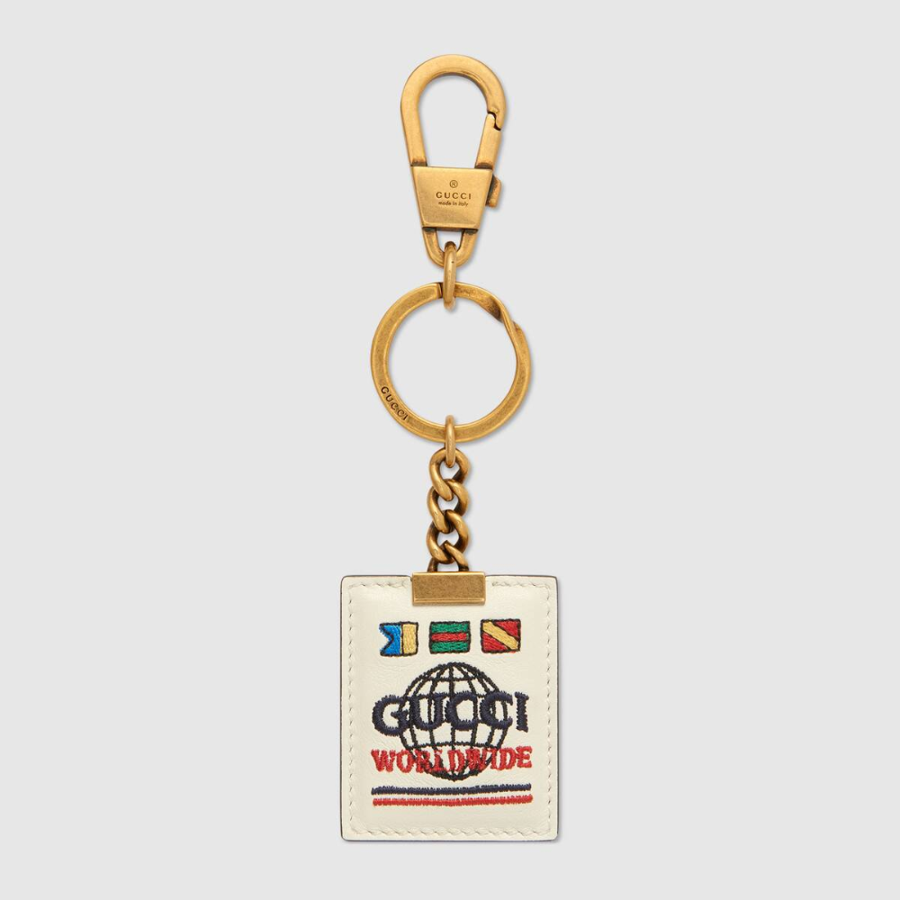 Gucci Embroidered Worldwide Keychain in White
