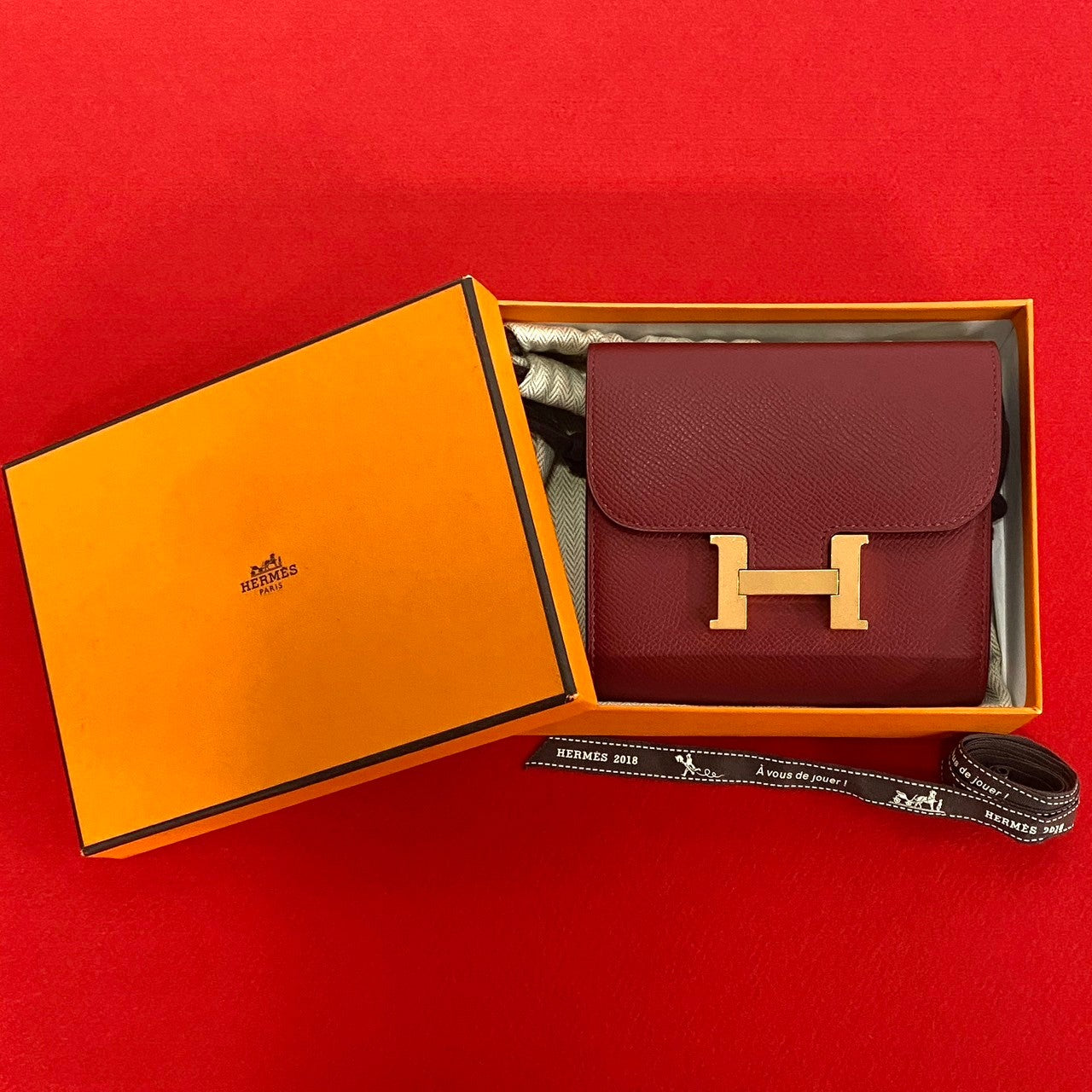 HERMES Bifold Wallet leather Red Constance Compact