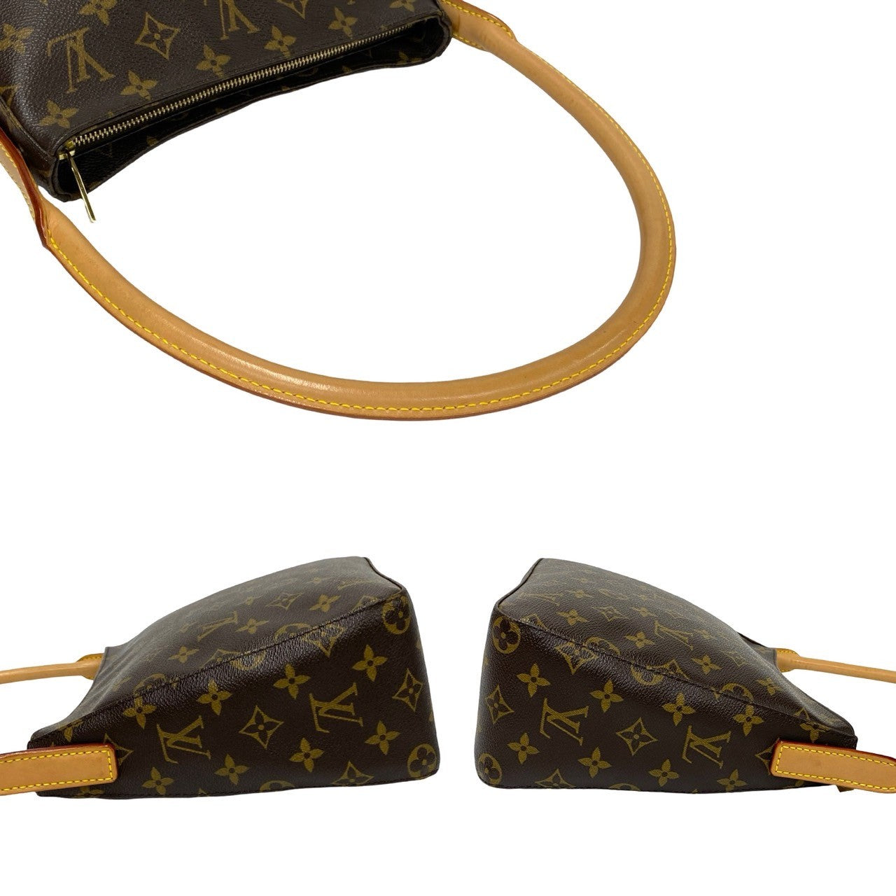 LOUIS VUITTON Handbag leather Brown Monogram Looping MM