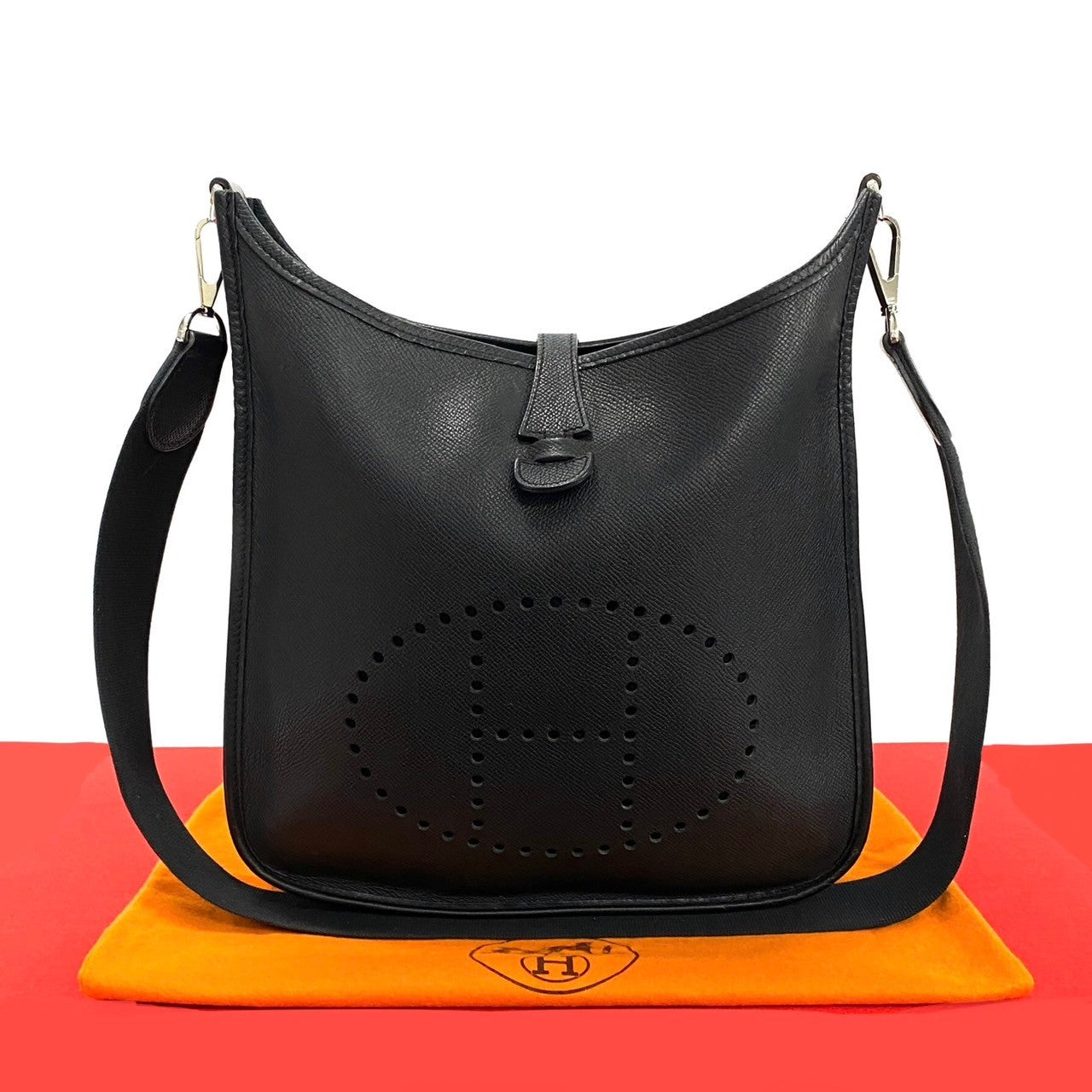 HERMES Shoulder Bag Epsom black Evelyn PM