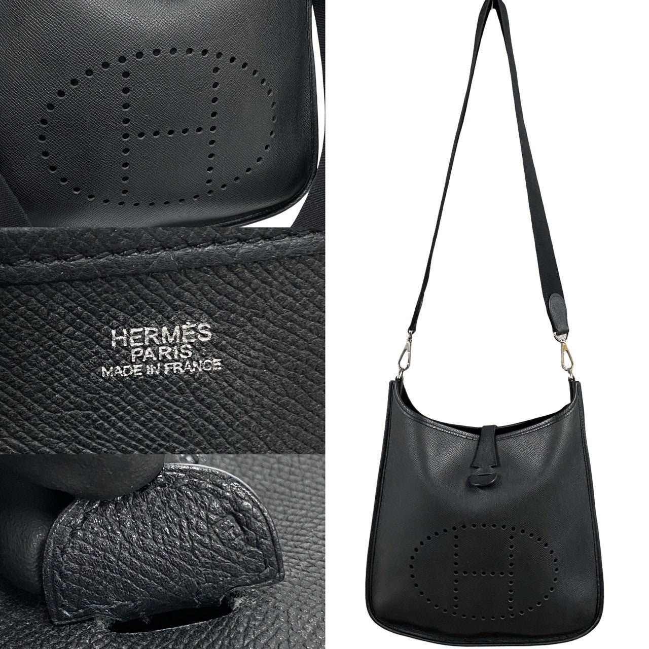 HERMES Shoulder Bag Epsom black Evelyn PM