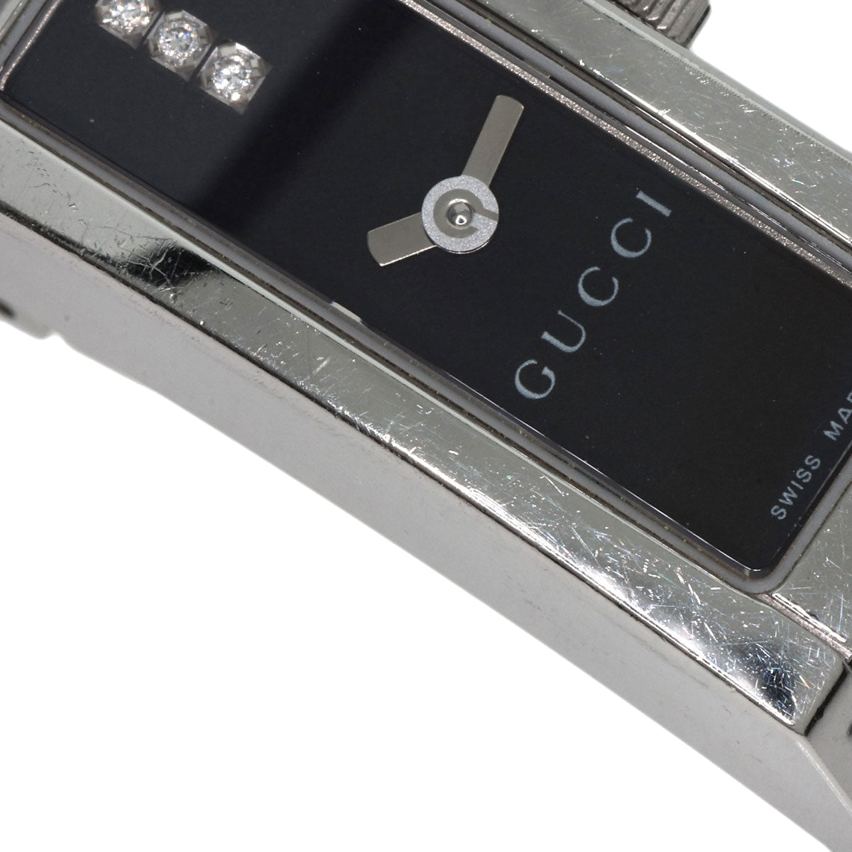 GUCCI Watches Quartz 110 Stainless Steel Silver Square Face 3P Diamond black dial