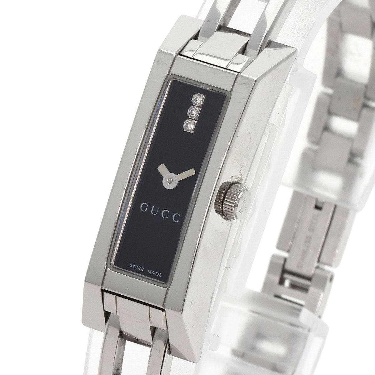 GUCCI Watches Quartz 110 Stainless Steel Silver Square Face 3P Diamond black dial