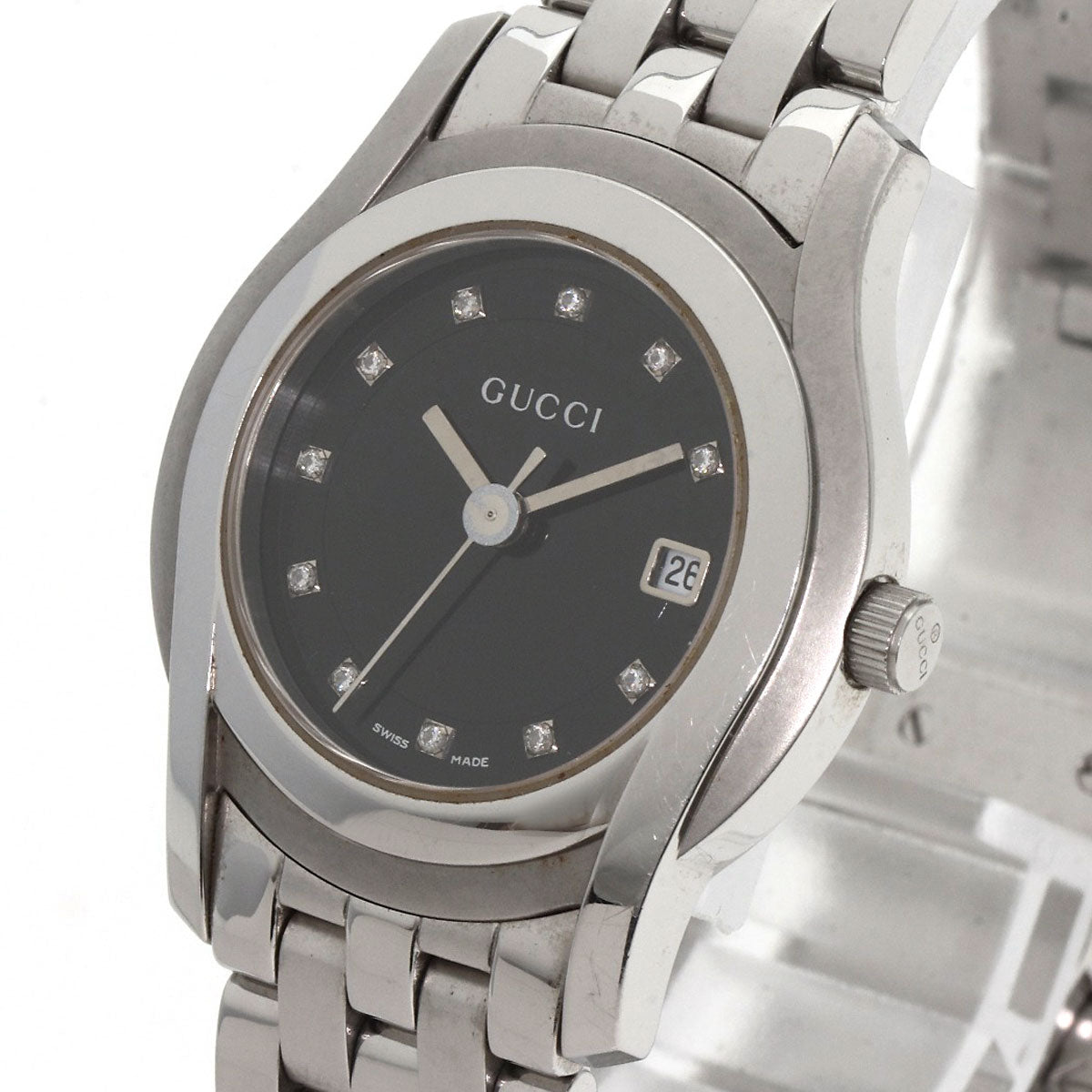 GUCCI Watches Quartz 5500L Stainless Steel Silver 11P Diamond black dial