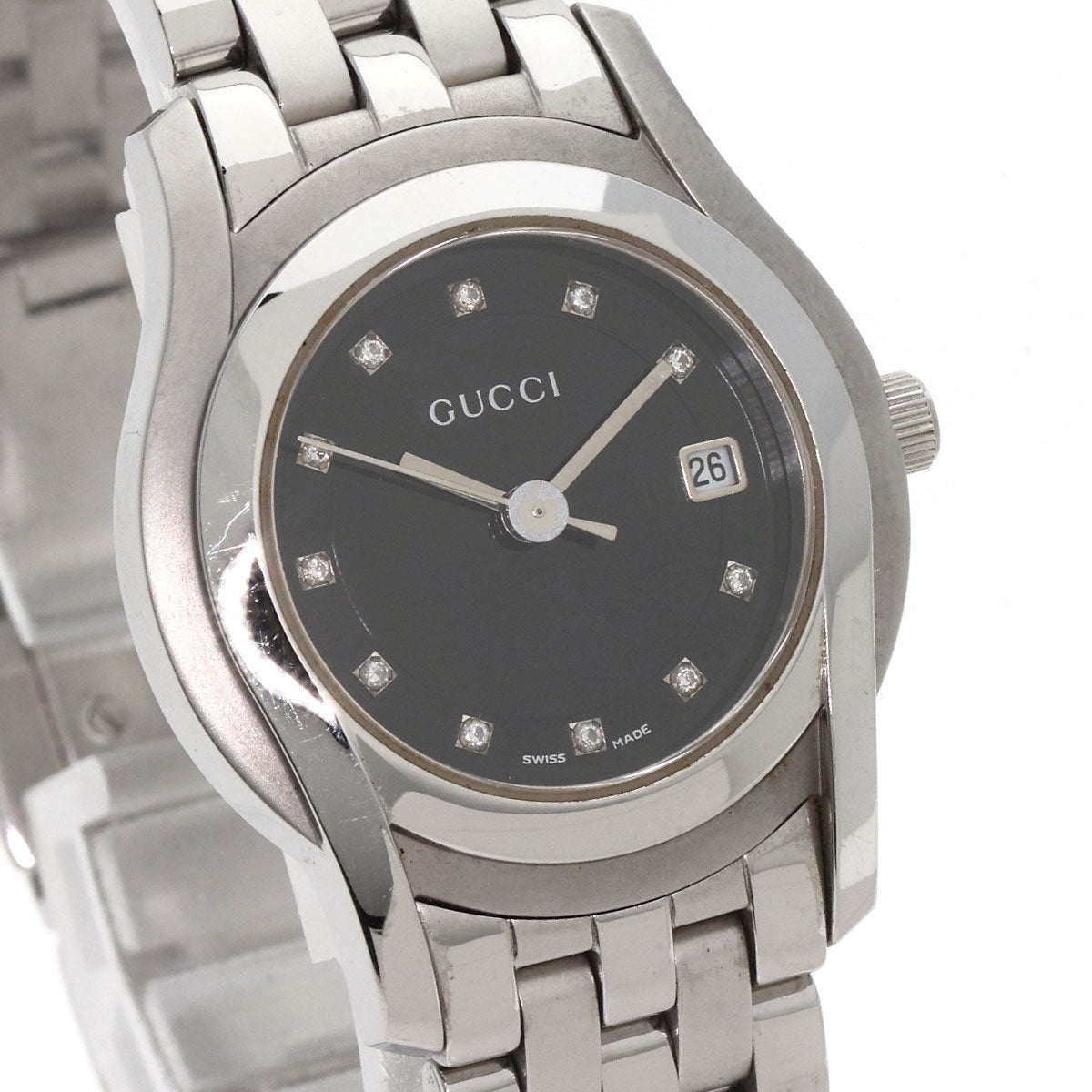 GUCCI Watches Quartz 5500L Stainless Steel Silver 11P Diamond black dial
