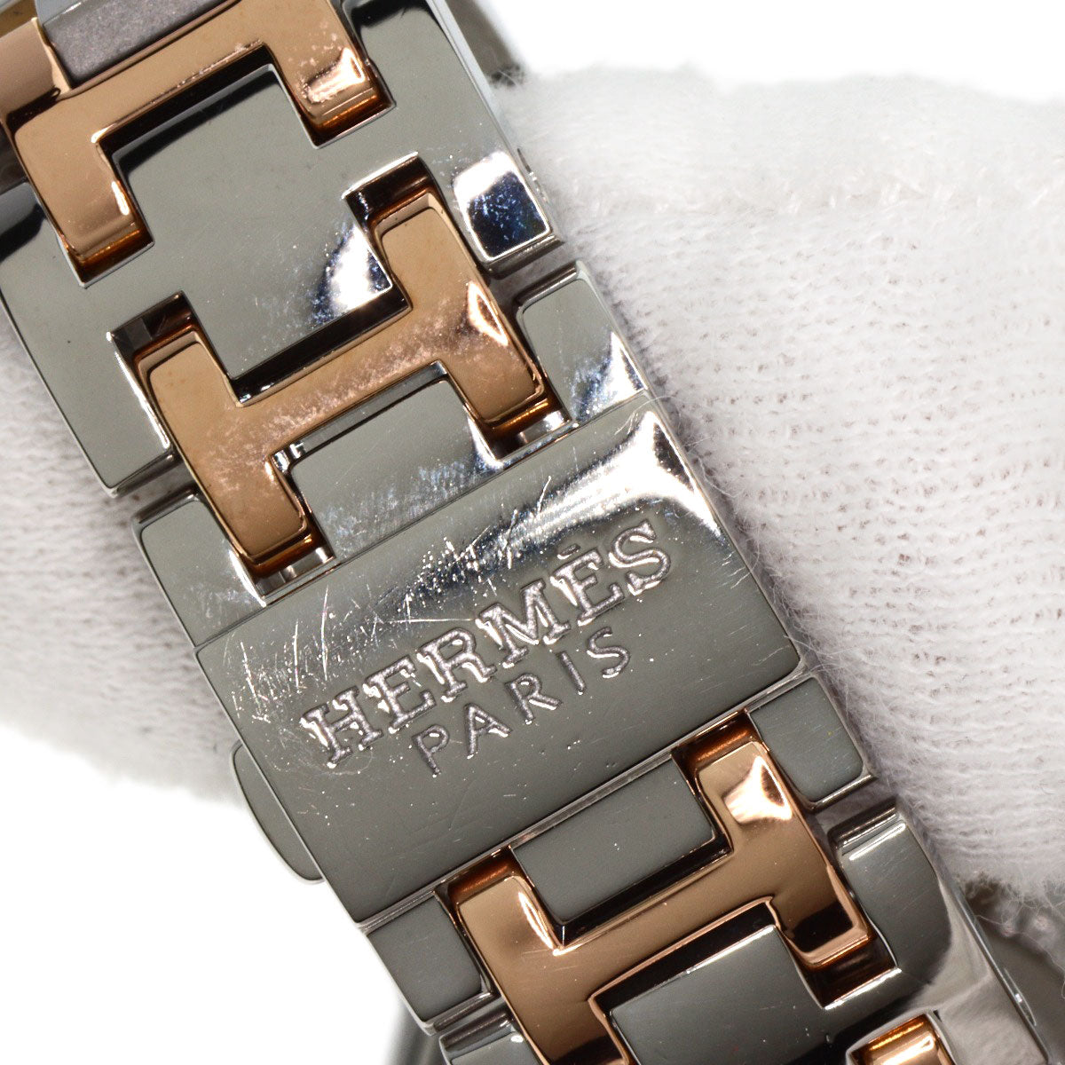 HERMES Watches Quartz CP1.322 Stainless Steel, SSxPGP, Diamond Silver Clipper Classic Nacle Diamond White shell dial Women Used
