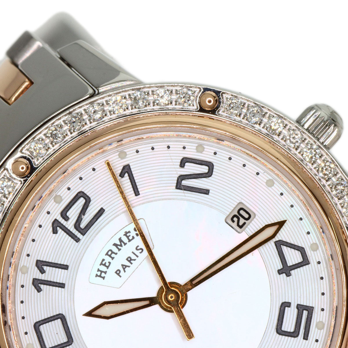 HERMES Watches Quartz CP1.322 Stainless Steel, SSxPGP, Diamond Silver Clipper Classic Nacle Diamond White shell dial Women Used