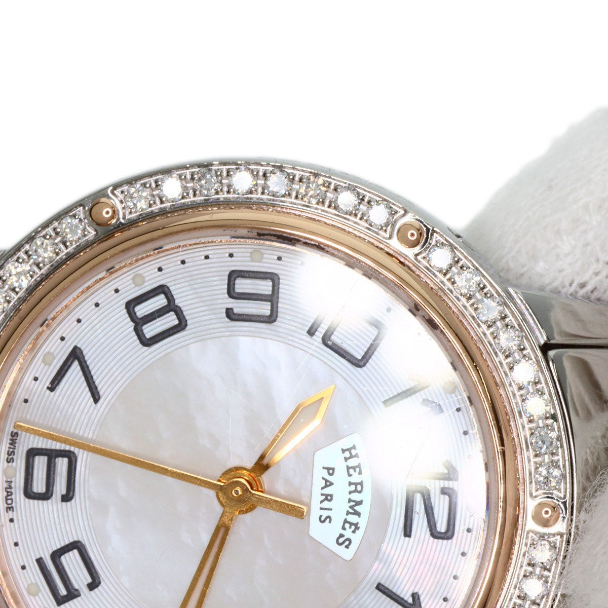 HERMES Watches Quartz CP1.322 Stainless Steel, SSxPGP, Diamond Silver Clipper Classic Nacle Diamond White shell dial Women Used