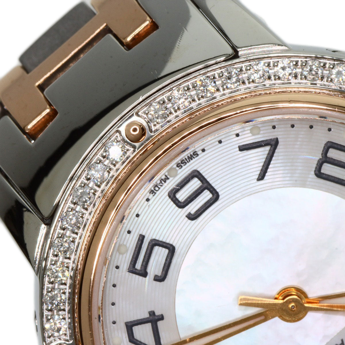 HERMES Watches Quartz CP1.322 Stainless Steel, SSxPGP, Diamond Silver Clipper Classic Nacle Diamond White shell dial Women Used