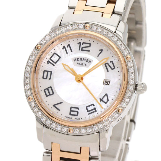 HERMES Watches Quartz CP1.322 Stainless Steel, SSxPGP, Diamond Silver Clipper Classic Nacle Diamond White shell dial Women Used