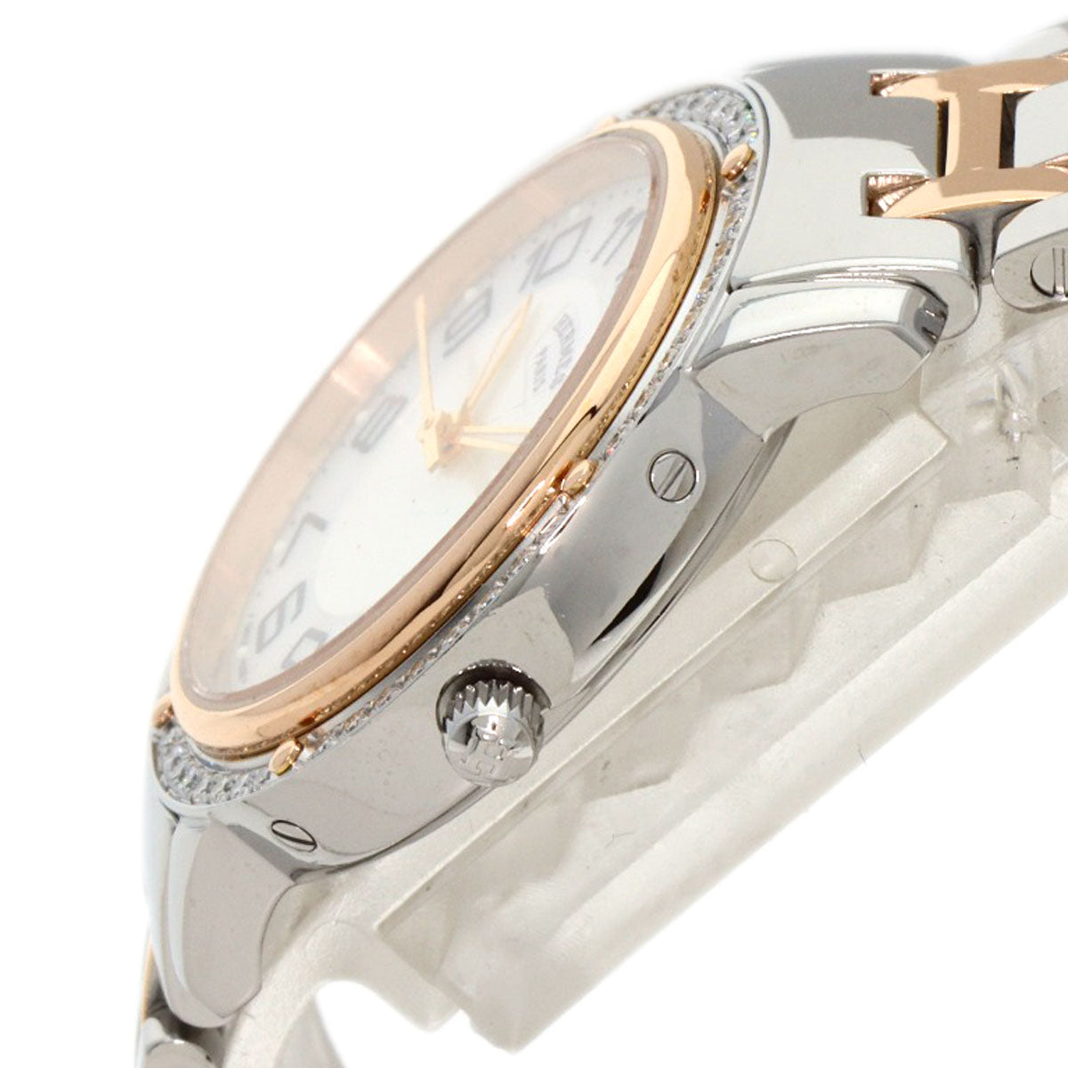 HERMES Watches Quartz CP1.322 Stainless Steel, SSxPGP, Diamond Silver Clipper Classic Nacle Diamond White shell dial Women Used